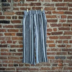 Briggs Medium Black & White Stripe Linen Blend Drawstring Capri Pants w/ Pockets